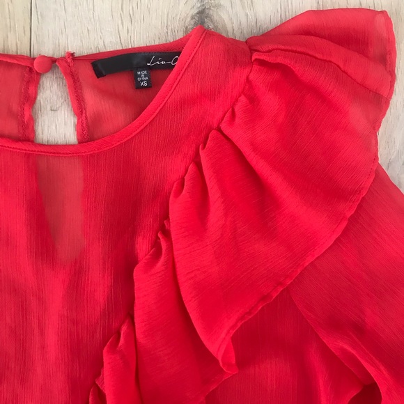 Sheer Red Ruffle Top - Picture 4 of 7